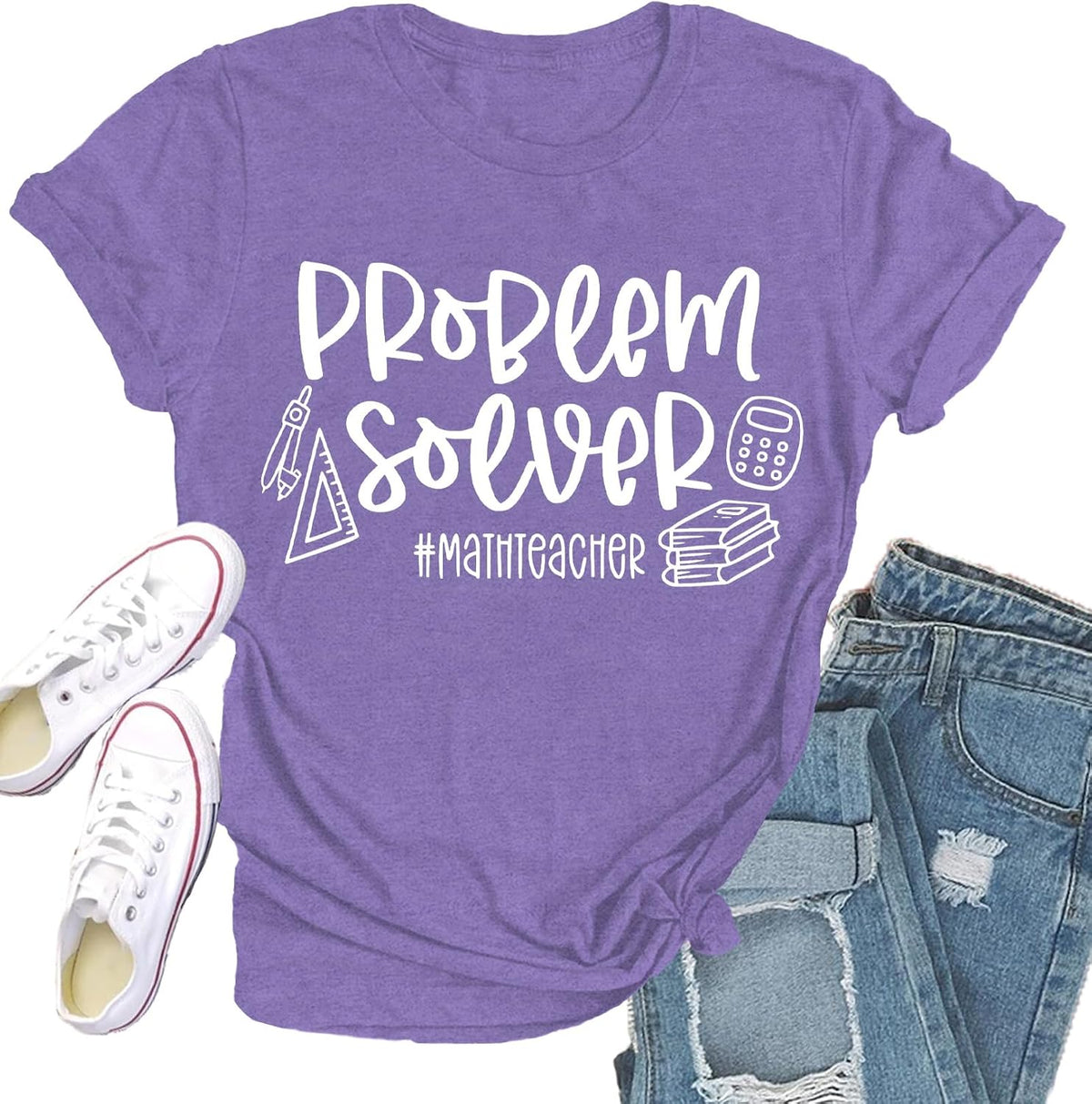 Womens Teacher Shirts Math Teacher T-Shirt Teaching Tee Top - Purple