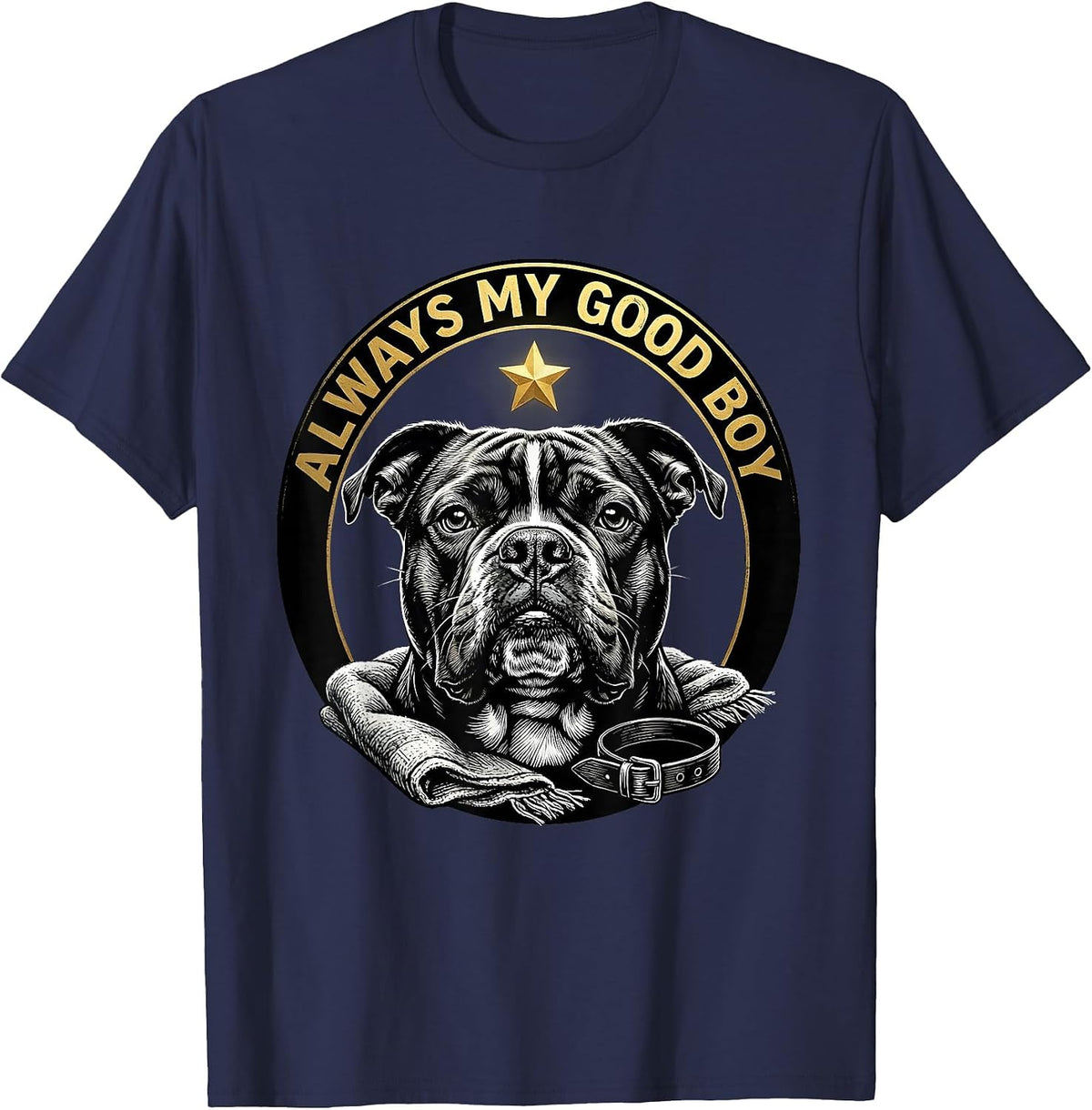 Always My Good Boy Pitbull Van Gogh Starry Night Art Tribute T-Shirt - Navy Blue