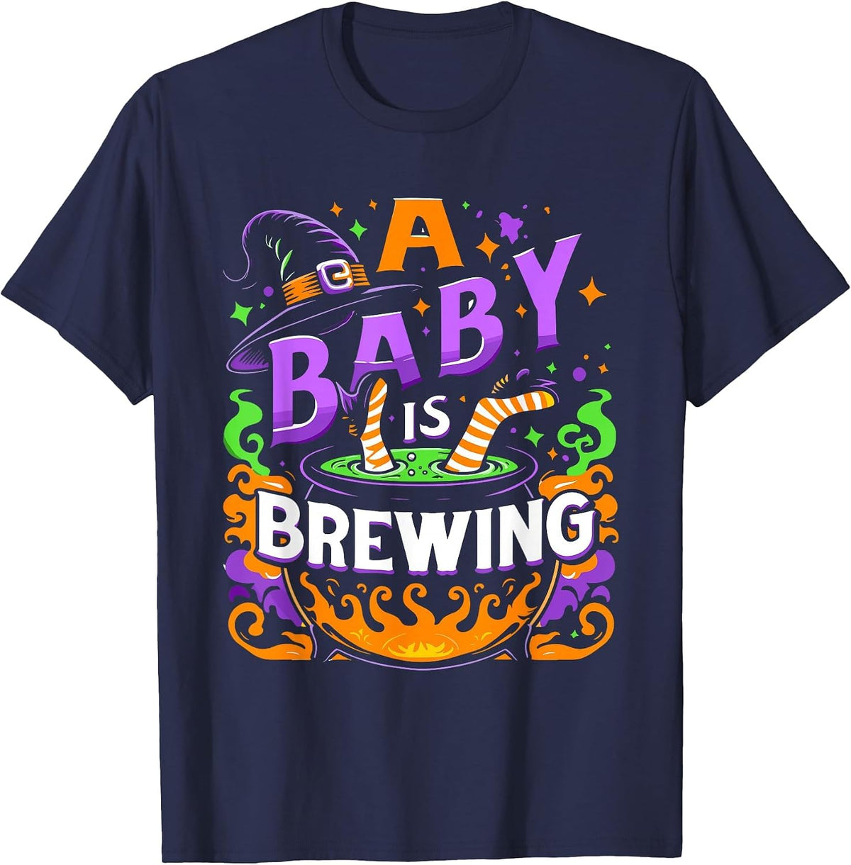Baby is Brewing Halloween Baby Pregnancy Announcement Mom T-Shirt - Navy Blue