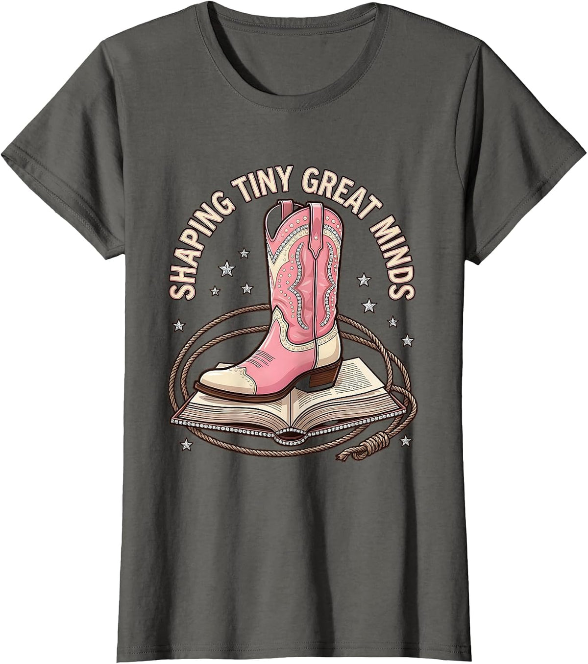Women's Shaping Tiny Great Minds Third Grade Teacher T-Shirt - Asphalt Grey