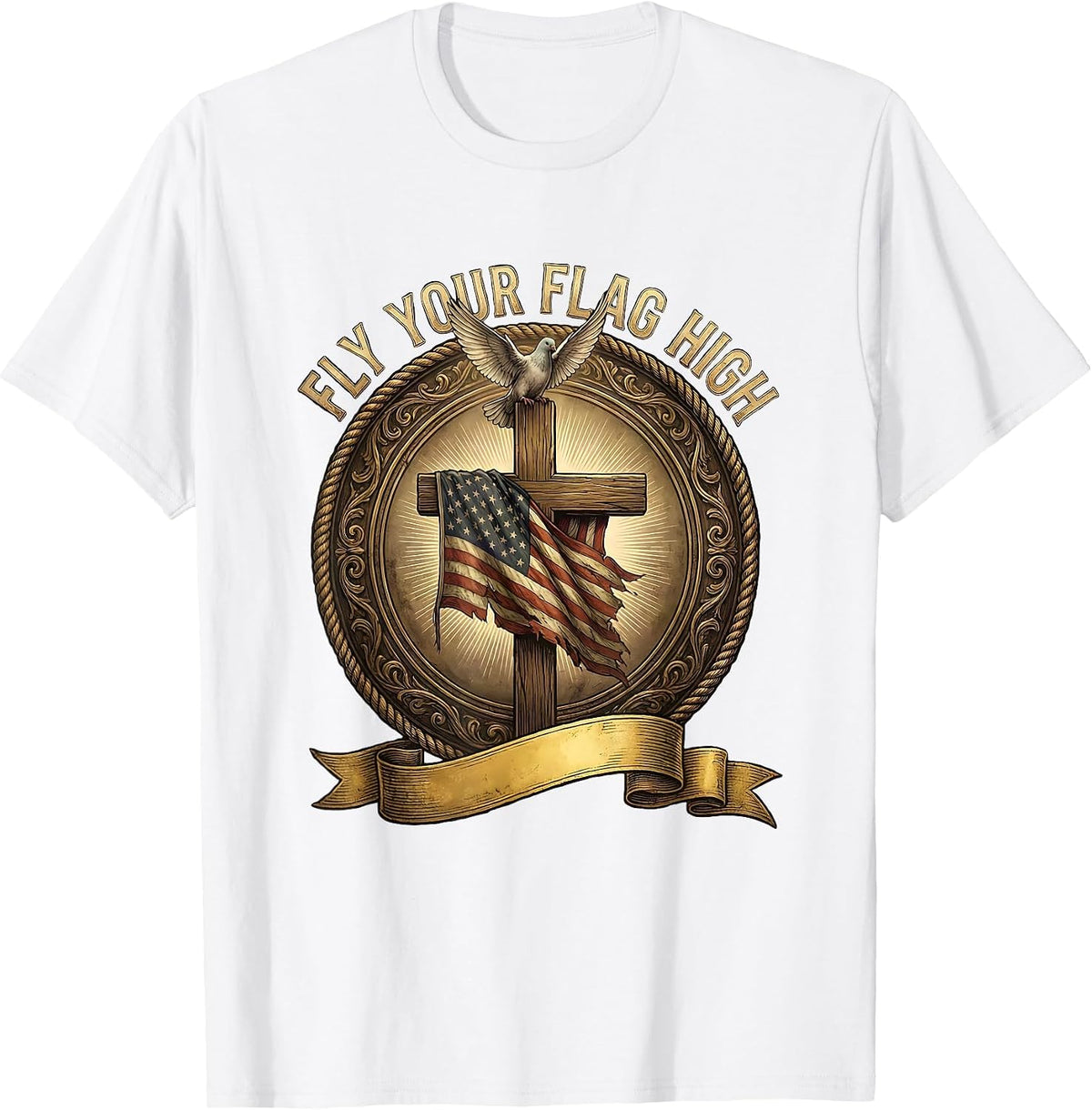 Fly Your Flag High USA Patriotic Design T-Shirt - White