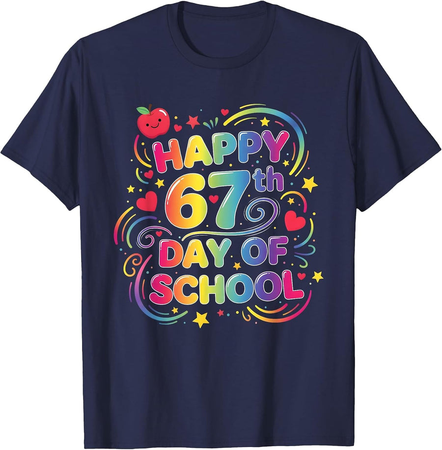 Happy 67 Days of School Teachers Students 100 Days of School T-Shirt - Navy Blue