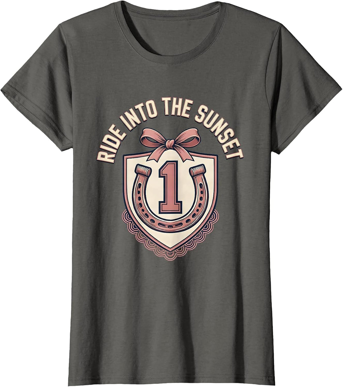 Women's Denim Cowgirl Ride Into The Sunset Design T-Shirt - Asphalt Grey
