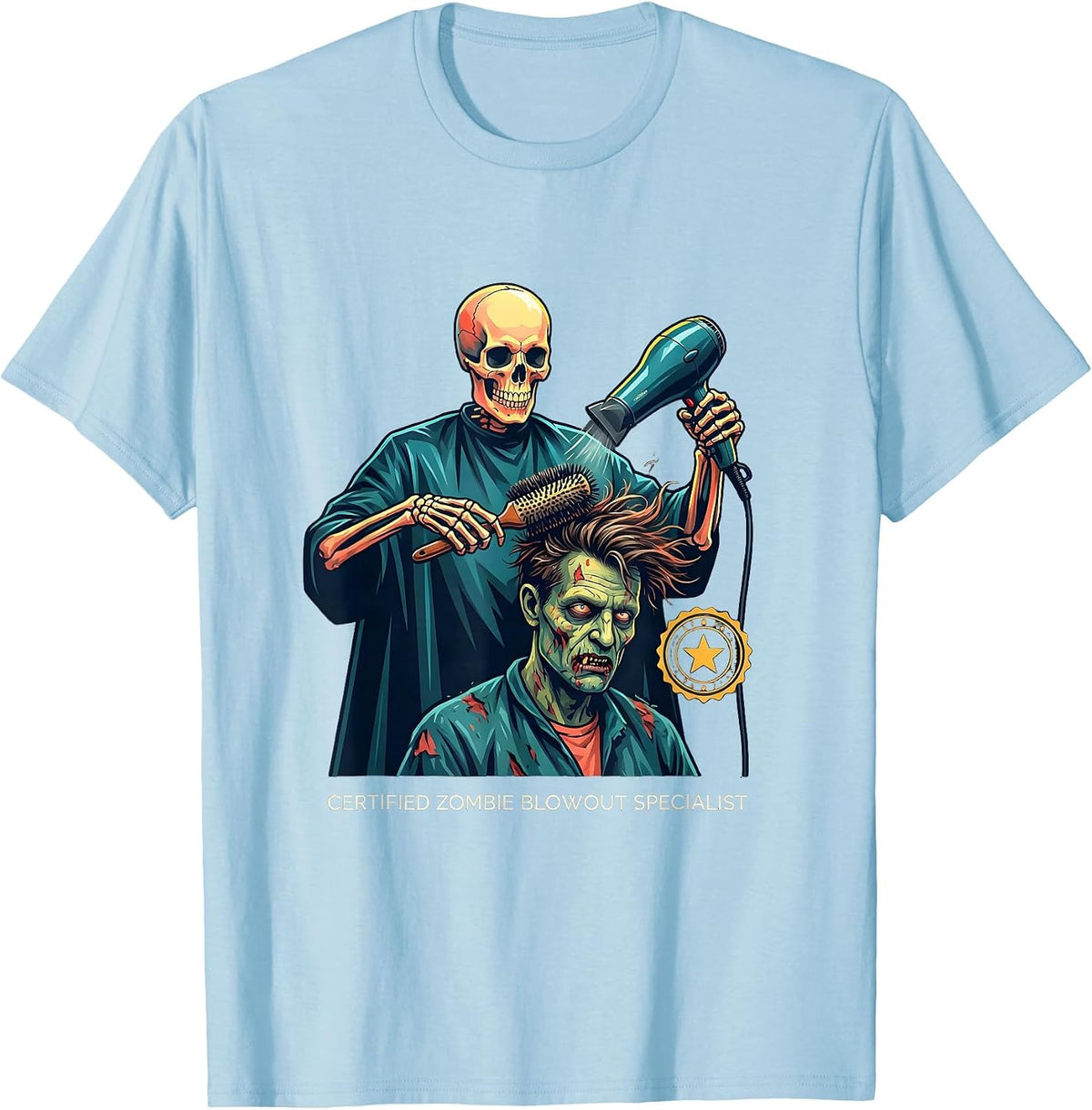 Men's Certified Zombie Blowout Specialist Funny Skeleton T-Shirt - Baby Blue
