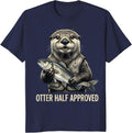 Otter Half Approved Fishing Vest Design T-Shirt - Navy Blue