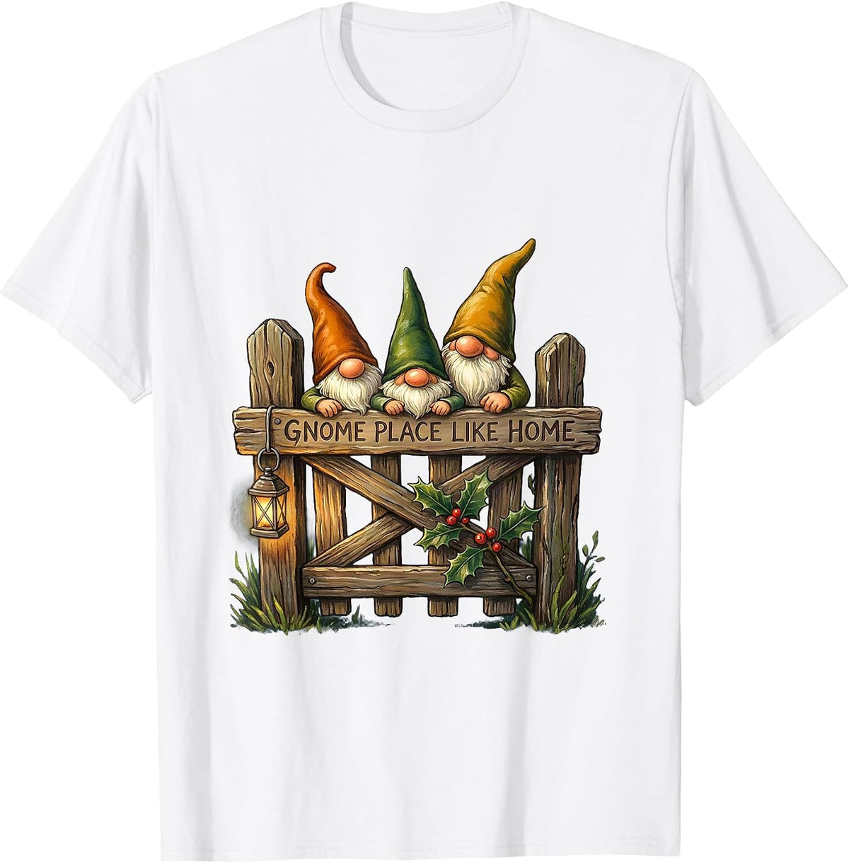 Gnome Place Like Home Funny Garden Gnome Humor Christmas T-Shirt - White
