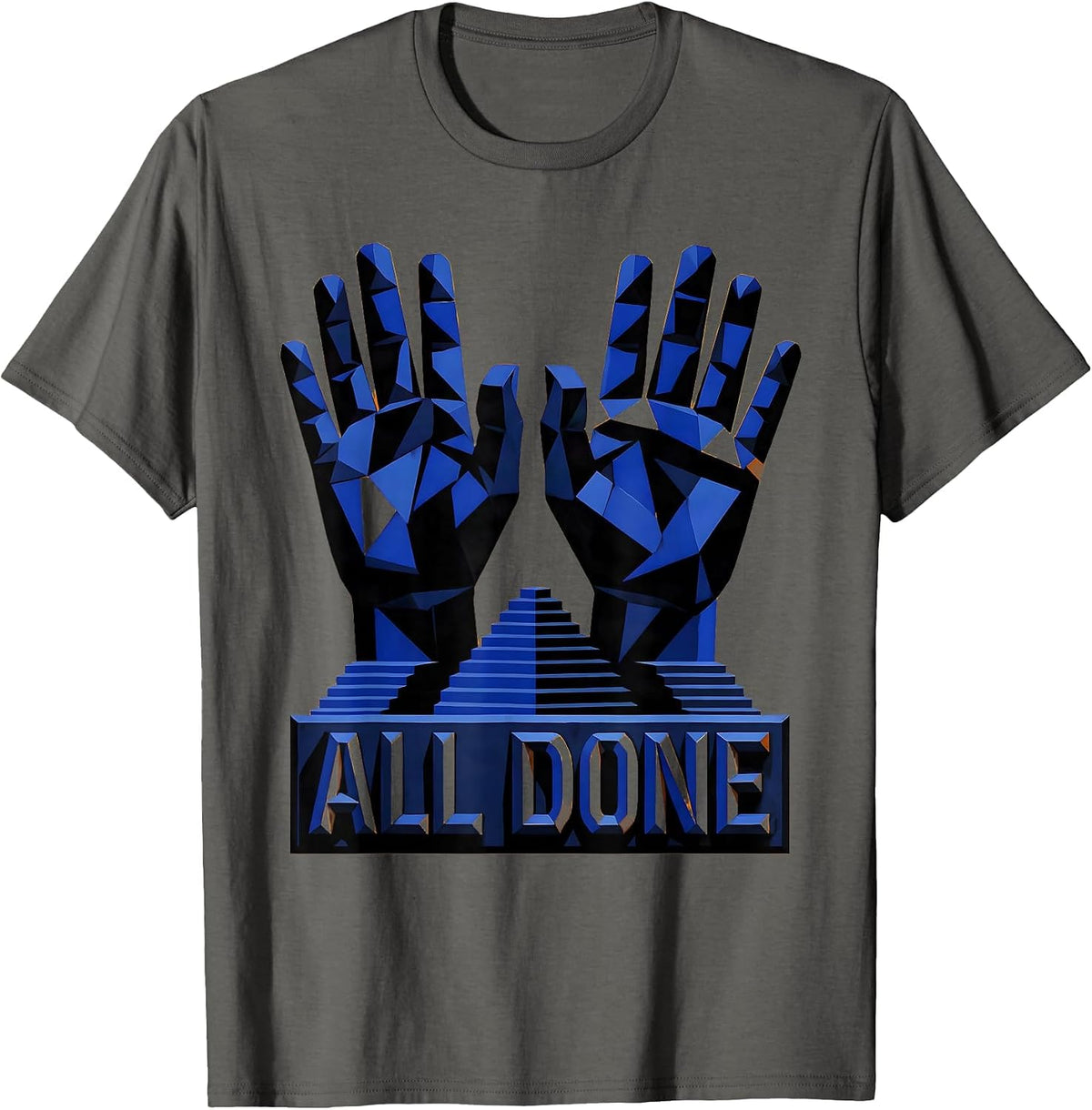 All Done Geometric ASL Sign Language Teacher Classroom Humor T-Shirt - Asphalt Grey
