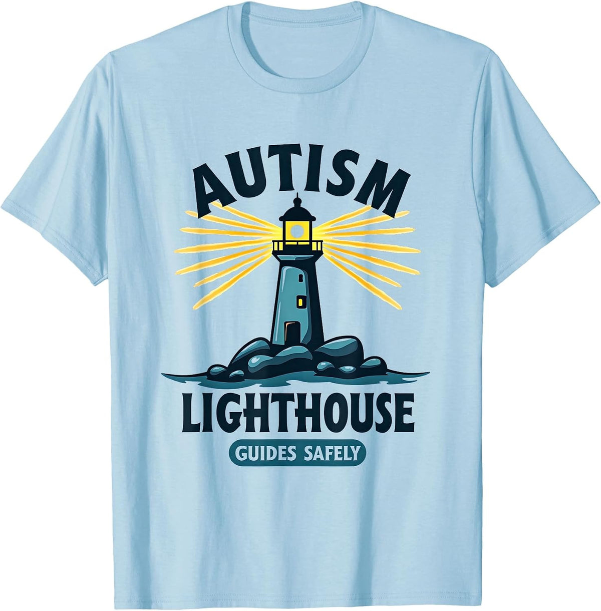 Autism Lighthouse Guides Safely Awareness Design T-Shirt - Baby Blue