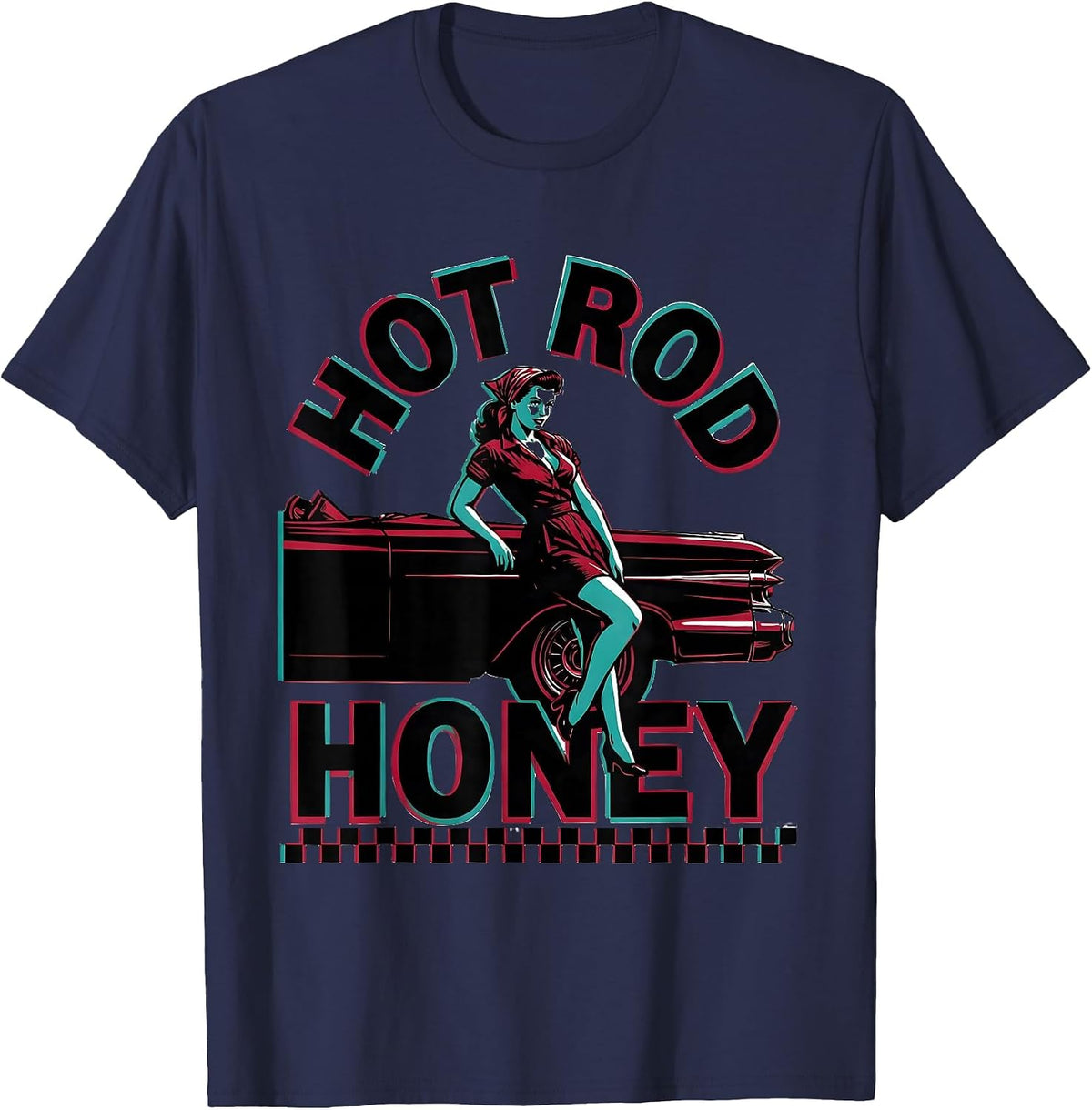Men's Hot Rod Honey Retro 1950s Sock Hop Rockabilly Party Costume T-Shirt - Navy Blue