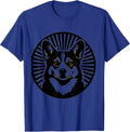 Corgi Face Sunburst Rays Graphic Design T-Shirt - Royal Blue