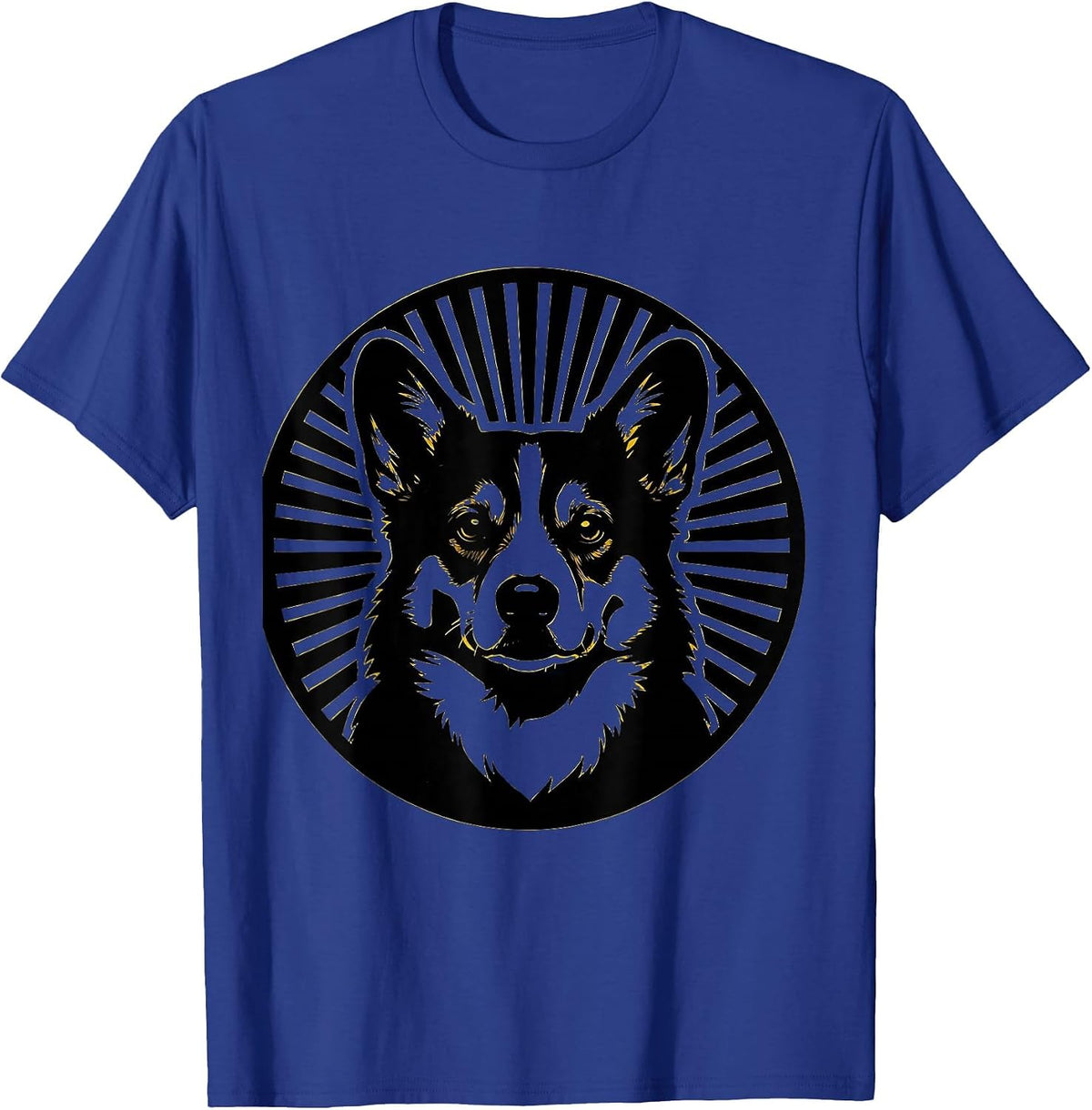Corgi Face Sunburst Rays Graphic Design T-Shirt - Royal Blue