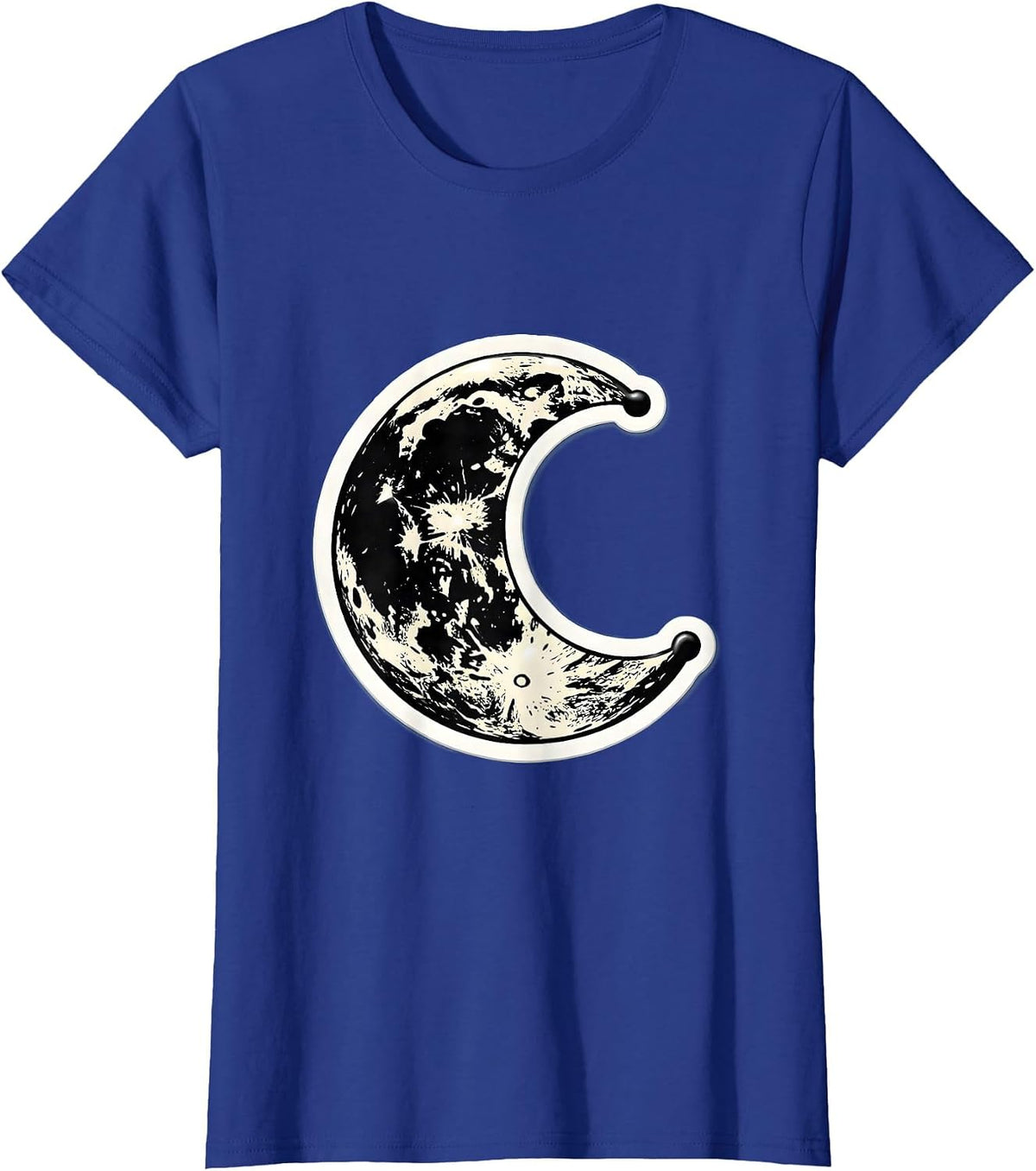 Women's Cow Print Crescent Moon Graphic Design T-Shirt - Royal Blue