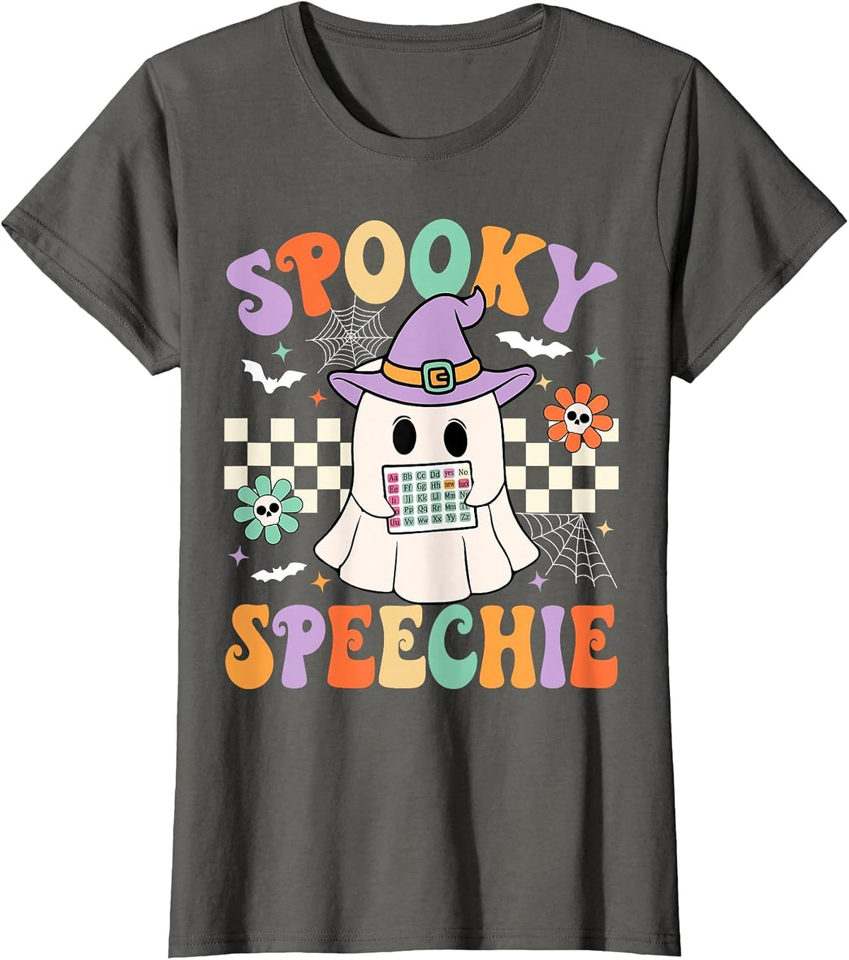 Spooky Speechie Speech Therapy Halloween Retro SLP Halloween T-Shirt - Asphalt Grey