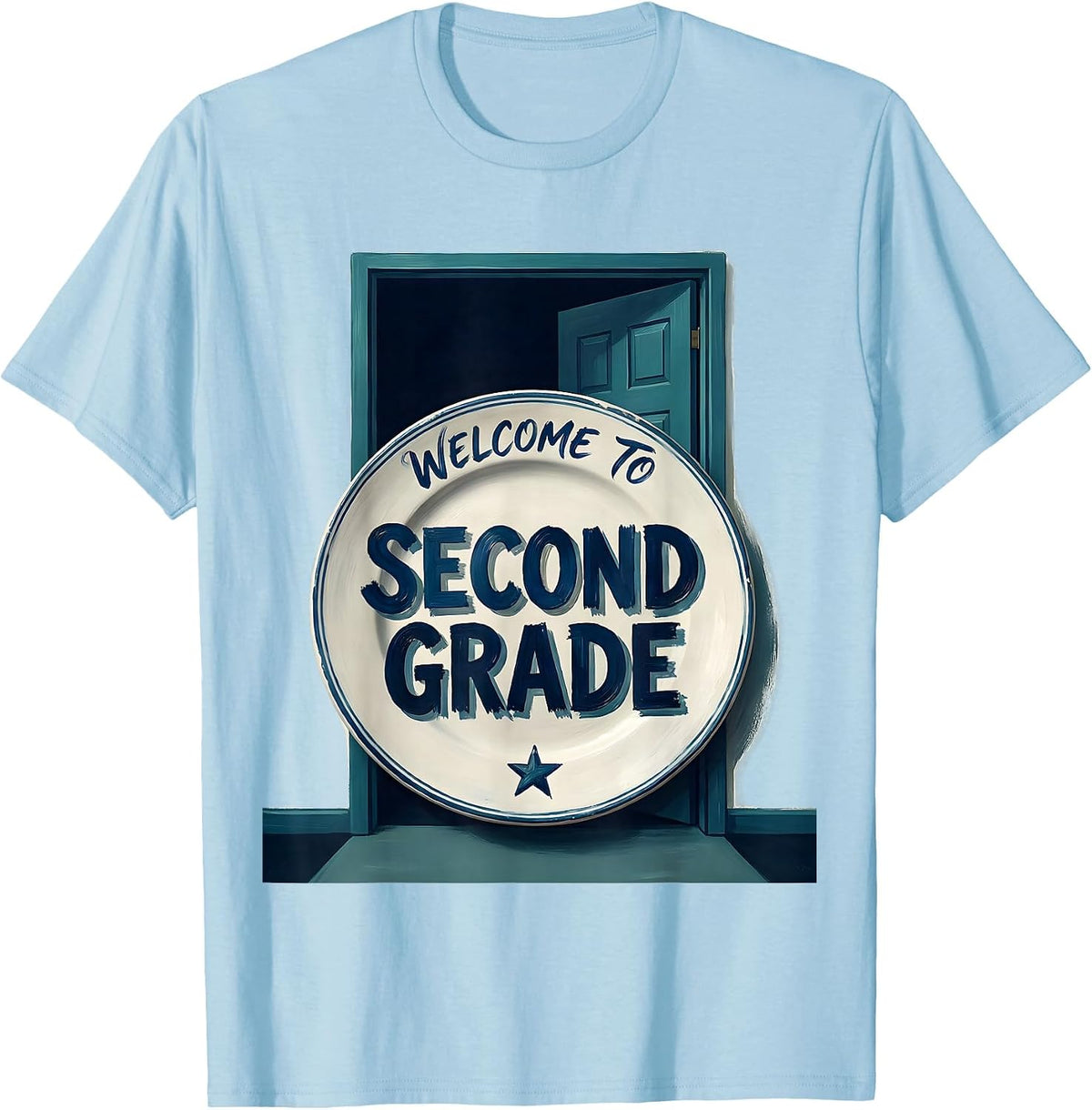 Men's Welcome to Second Grade Cheerful Back to School Pennant Flag T-Shirt - Baby Blue