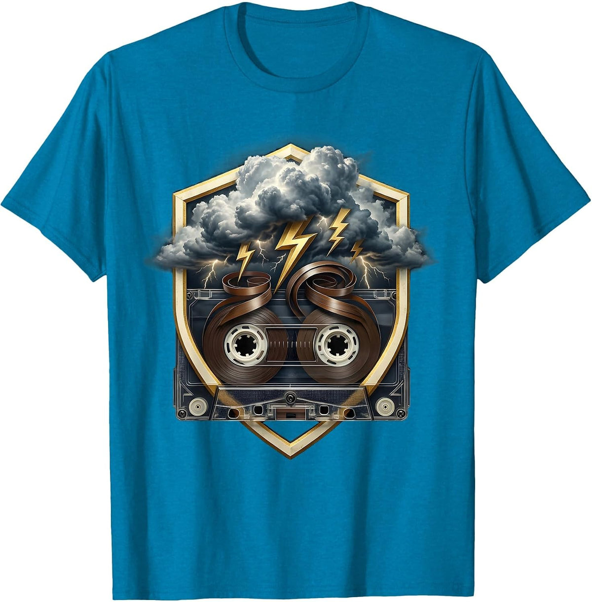 Cassette Storm Rock Music Unraveling Tape Design T-Shirt - Sapphire Blue