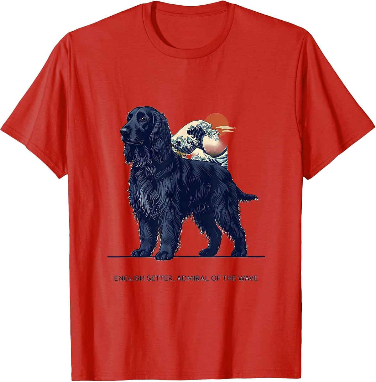 Men's English Setter Admiral of the Wave Editorial Conceptual Dog T-Shirt - Red