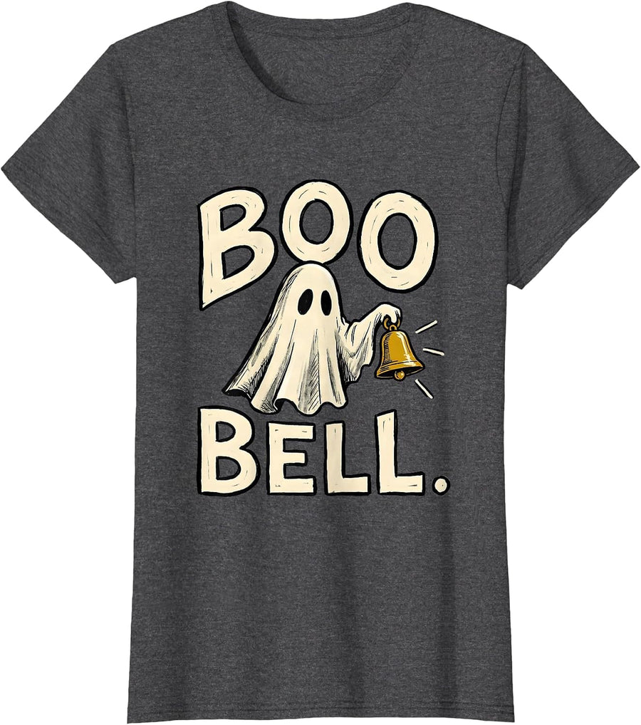 Women's Boo Bell Whimsical Halloween Ghost Art Teacher Music Teacher T-Shirt - Dark Heather Grey