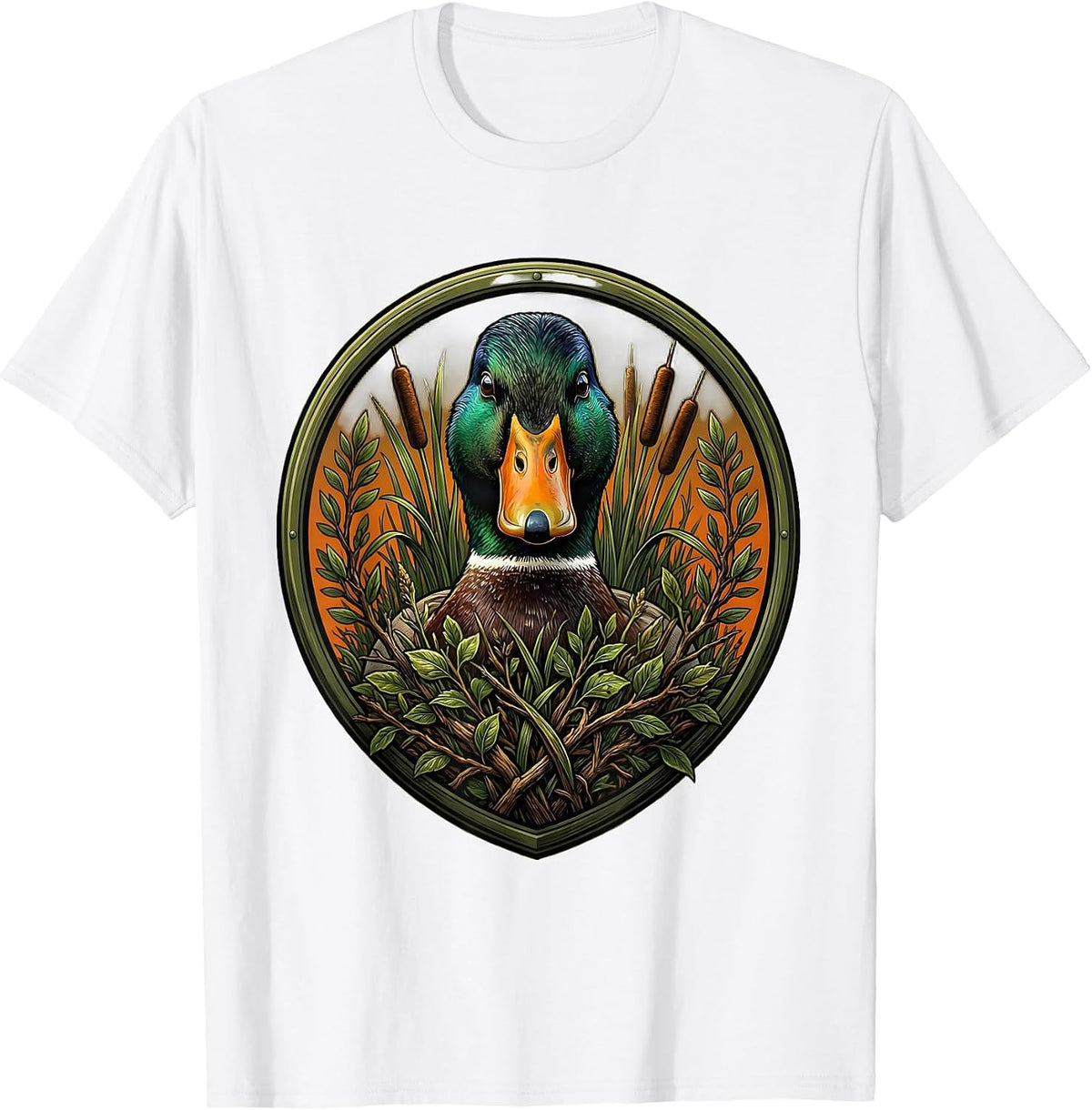 Men's Duck Camo Hunting Brush Pile Illustration T-Shirt - White