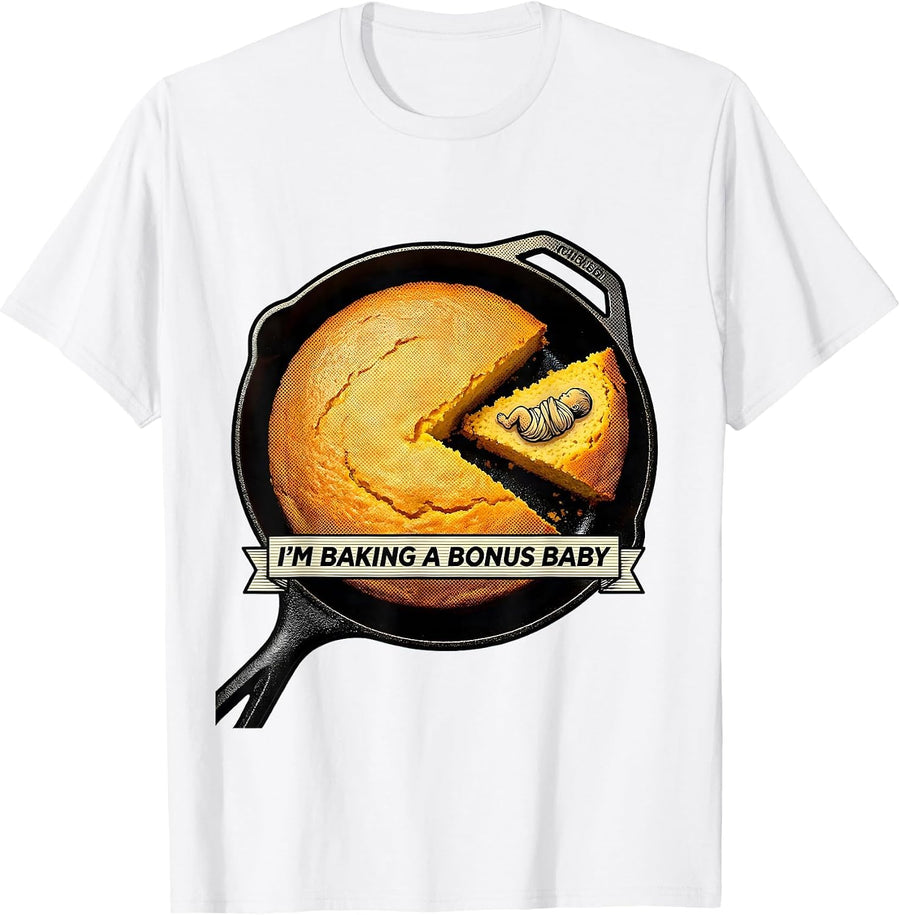 Men's I'm Baking A Bonus Baby Funny Thanksgiving Pregnancy T-Shirt - White