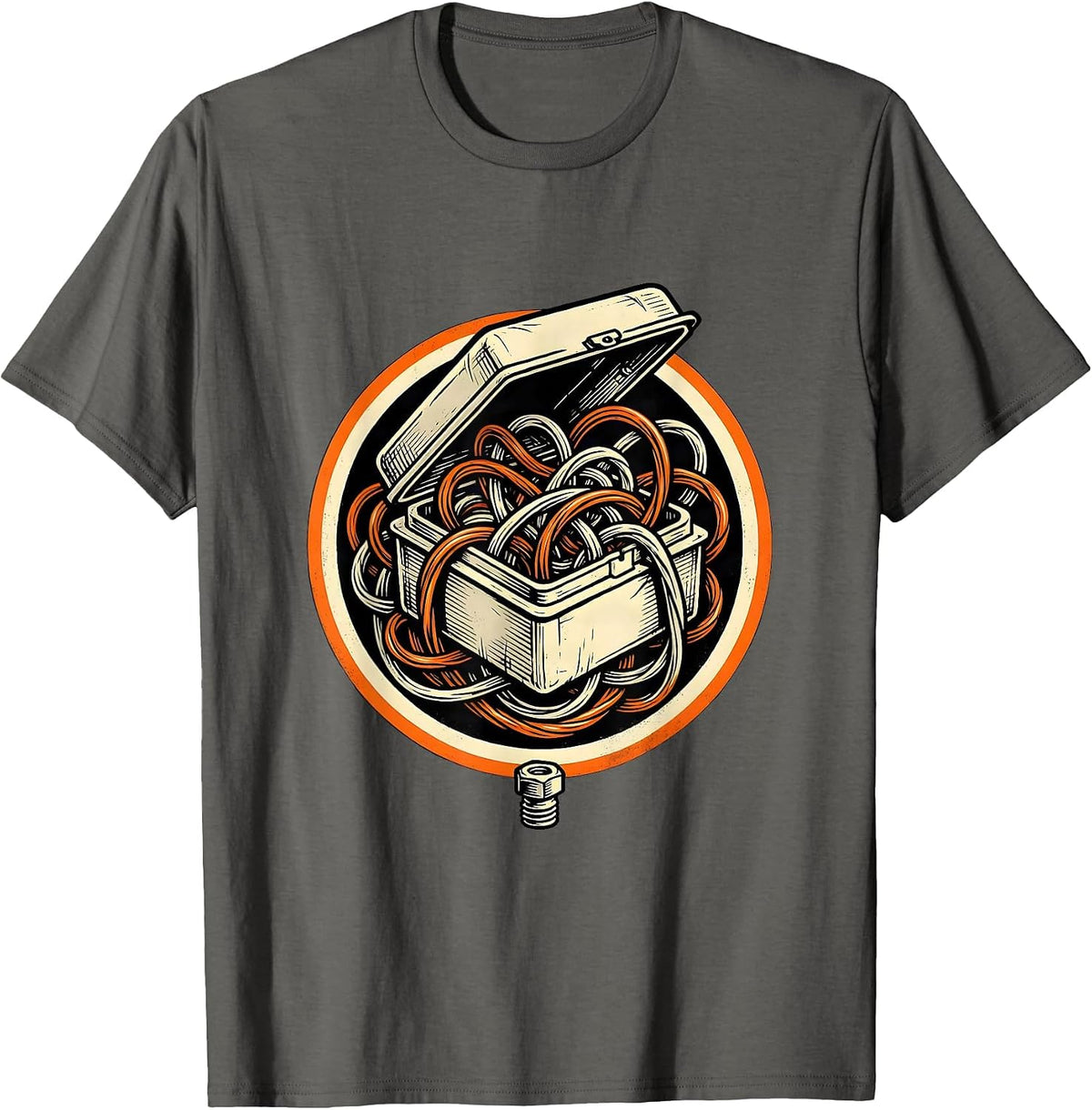 Men's Overstuffed Junction Box Tradesman Electrician Humor T-Shirt - Asphalt Grey