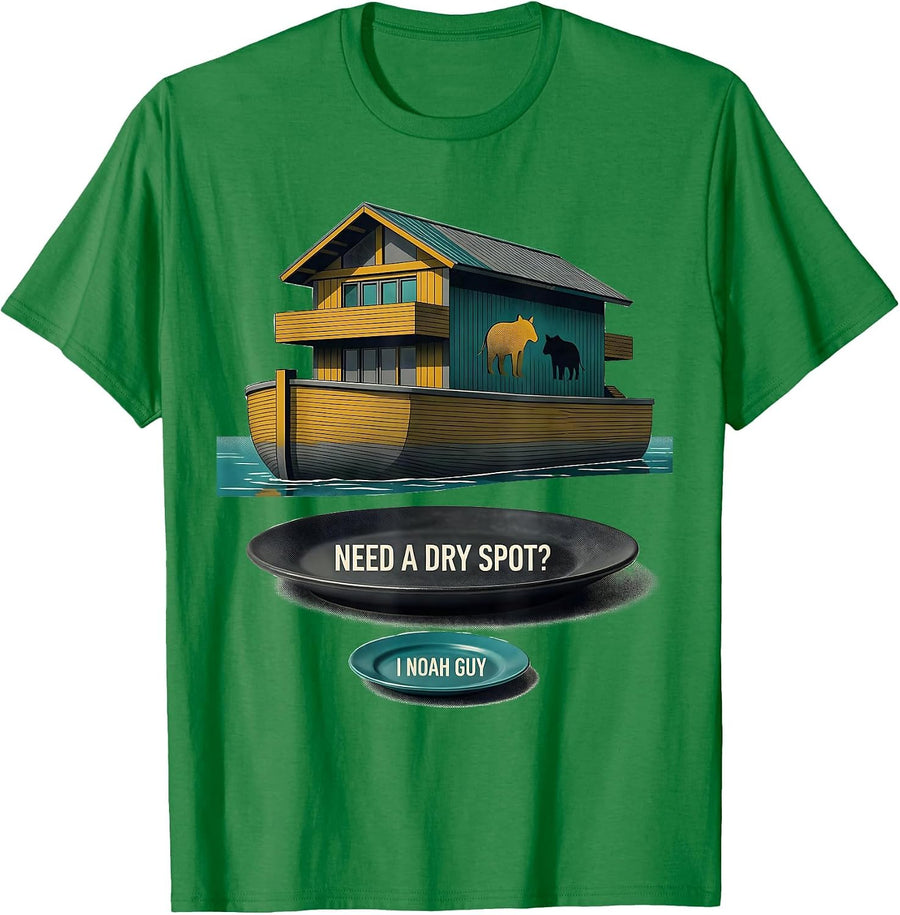 Men's Need A Dry Spot? I Noah Guy Funny Christian Pun Humor T-Shirt - Kelly Green
