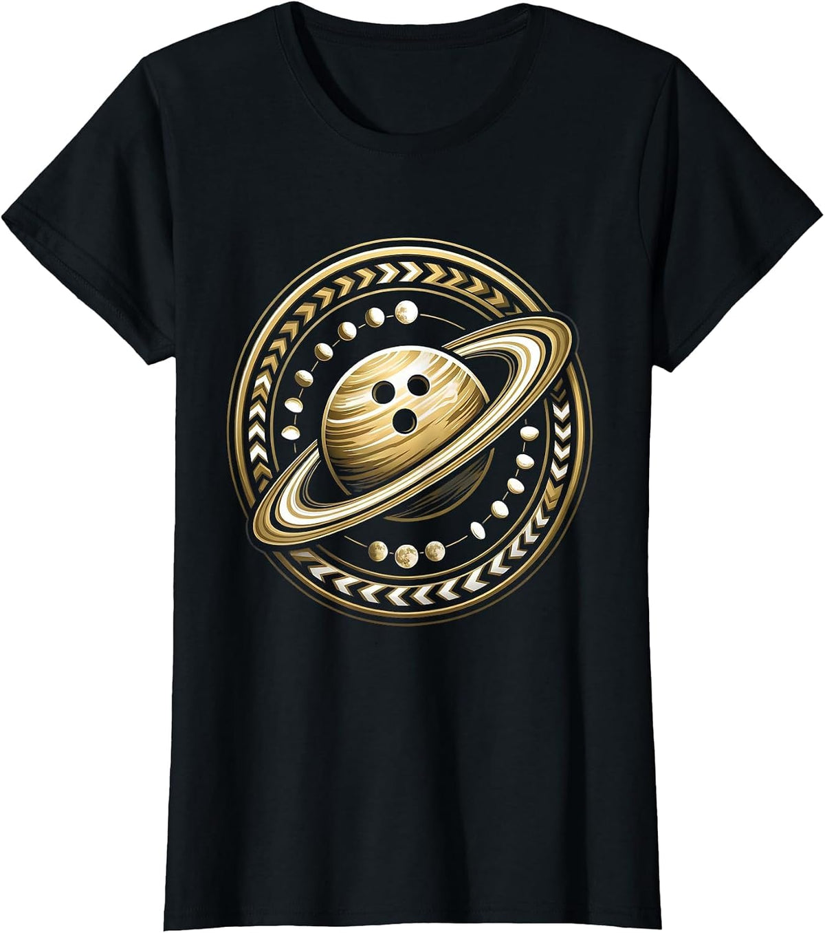 Women's Bowling Ball Tiny Planet Space Orbit Graphic T-Shirt - Black