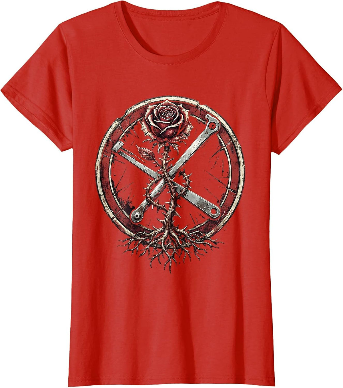 Rose and Whammy Bar 80s Rock Graphic T-Shirt - Red