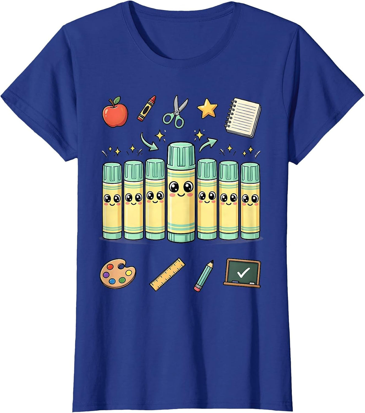 Women's Third Grade Teacher Glue Stick Squad Graphic T-Shirt - Royal Blue