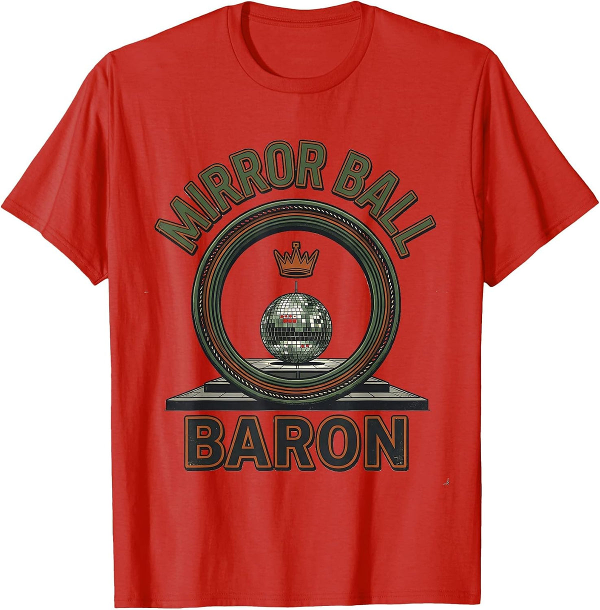 Men's Mirror Ball Baron Vintage Retro 70s Disco Party Costume T-Shirt - Red