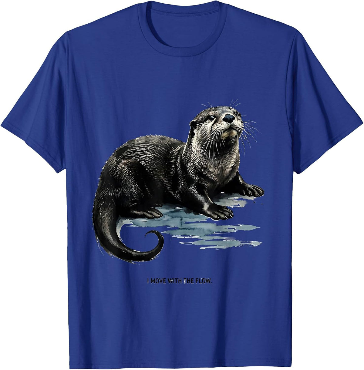 Men's I Move With The Flow Ink Brush Sea Otter Nature Humor T-Shirt - Royal Blue