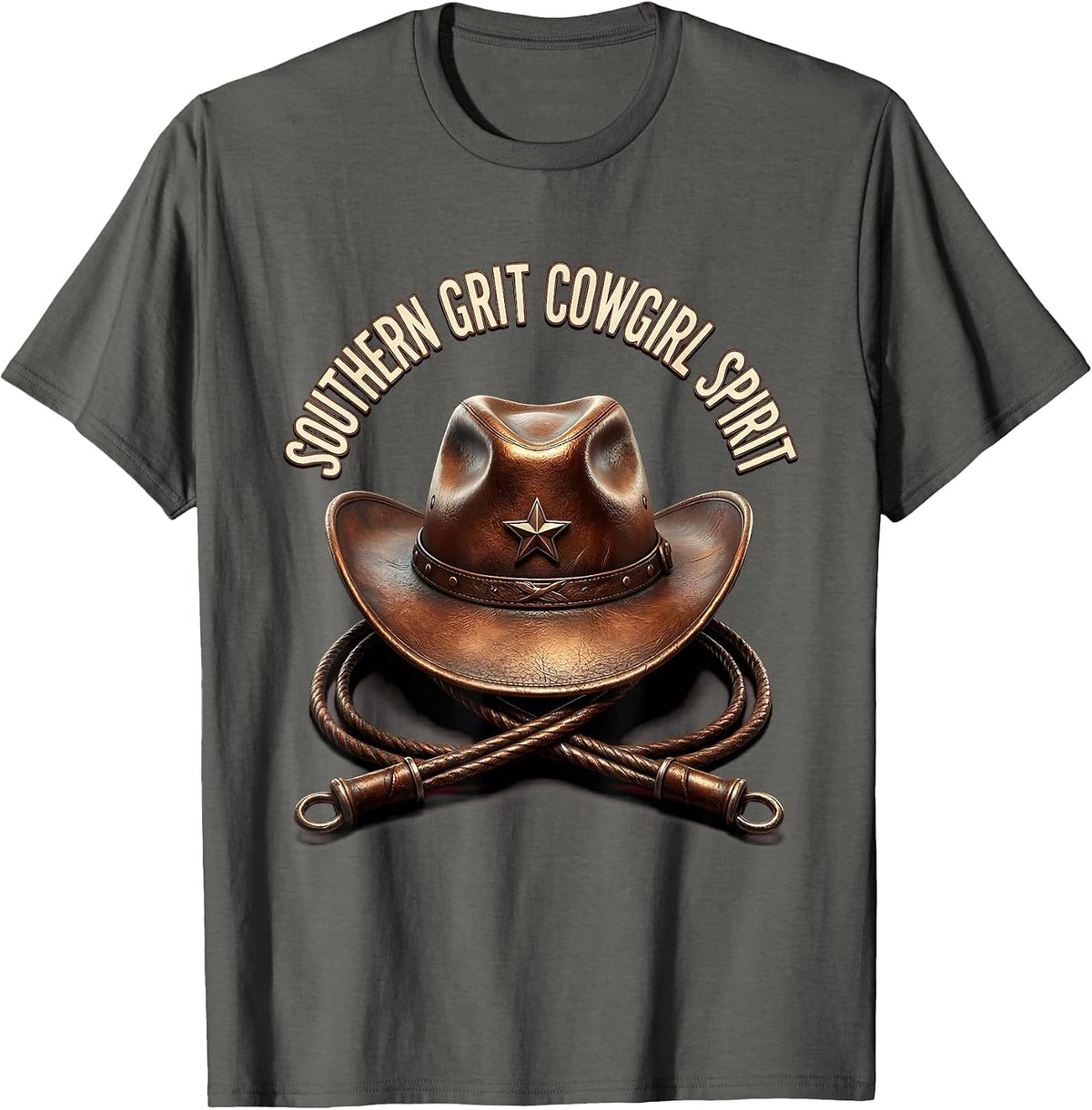 Southern Grit Cowgirl Spirit Western Design T-Shirt - Asphalt Grey