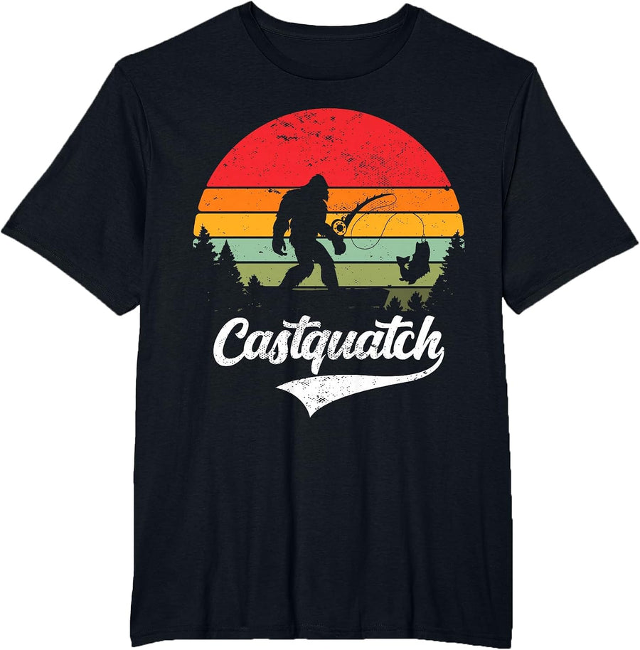 Castquatch Funny Bass Fisherman Fishing Meme T-Shirt - Black