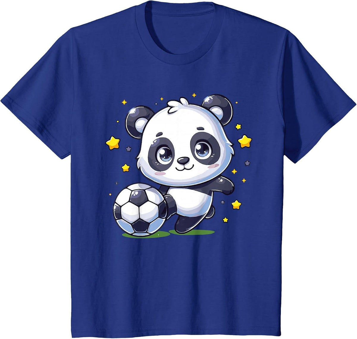 Soccer Player Panda Kicking Soccer Ball Cute Girls Graphic T-Shirt - Royal Blue