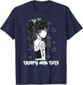 Creepy and Cute Emo Goth Girl Japanese Anime T-Shirt - Navy Blue