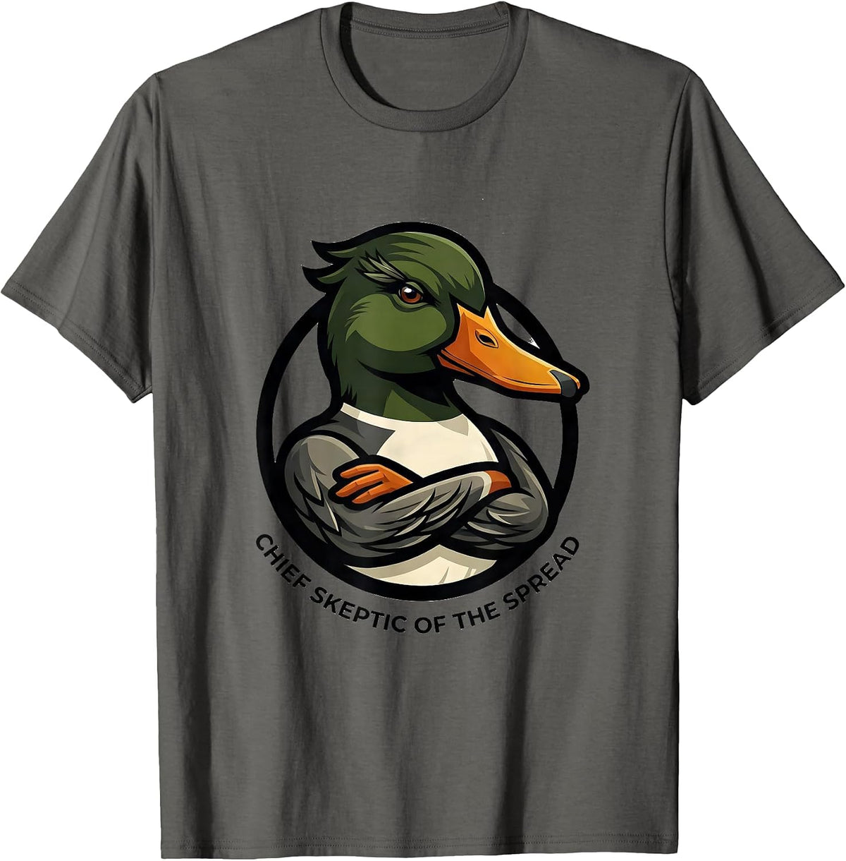 Men's Chief Skeptic of the Spread Funny Mallard Duck Hunting Camo T-Shirt - Asphalt Grey