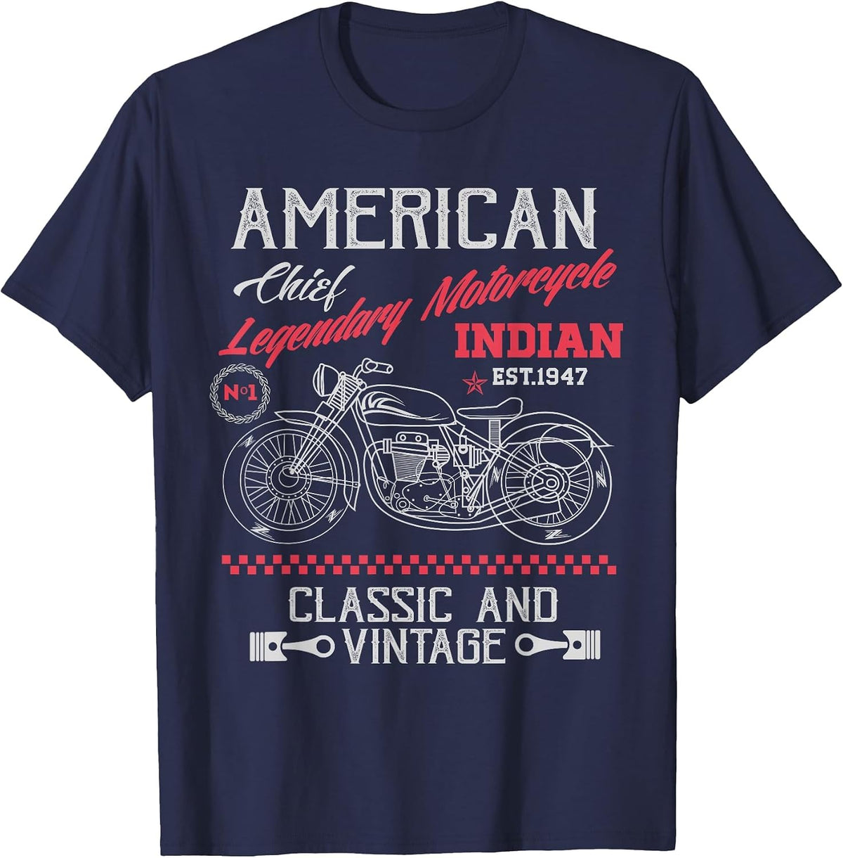 Vintage American Motorcycle Indian Old Bikers T-Shirt T-Shirt - Navy Blue