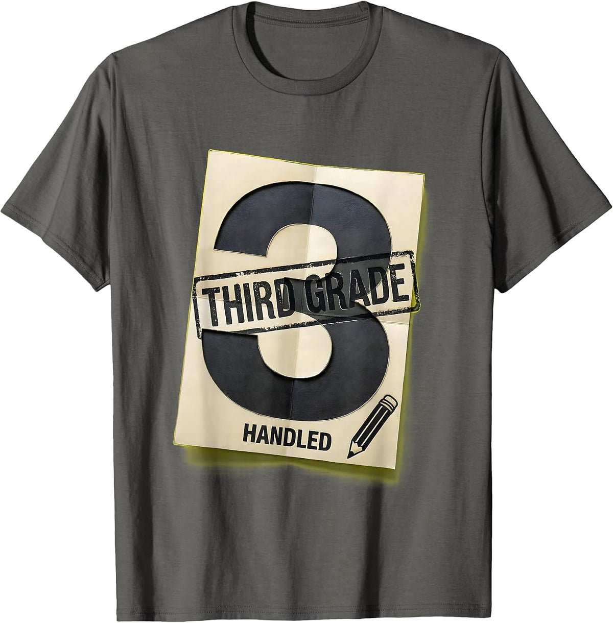 Men's Third Grade Handled Stencil Graphic Back To School Teacher T-Shirt - Asphalt Grey