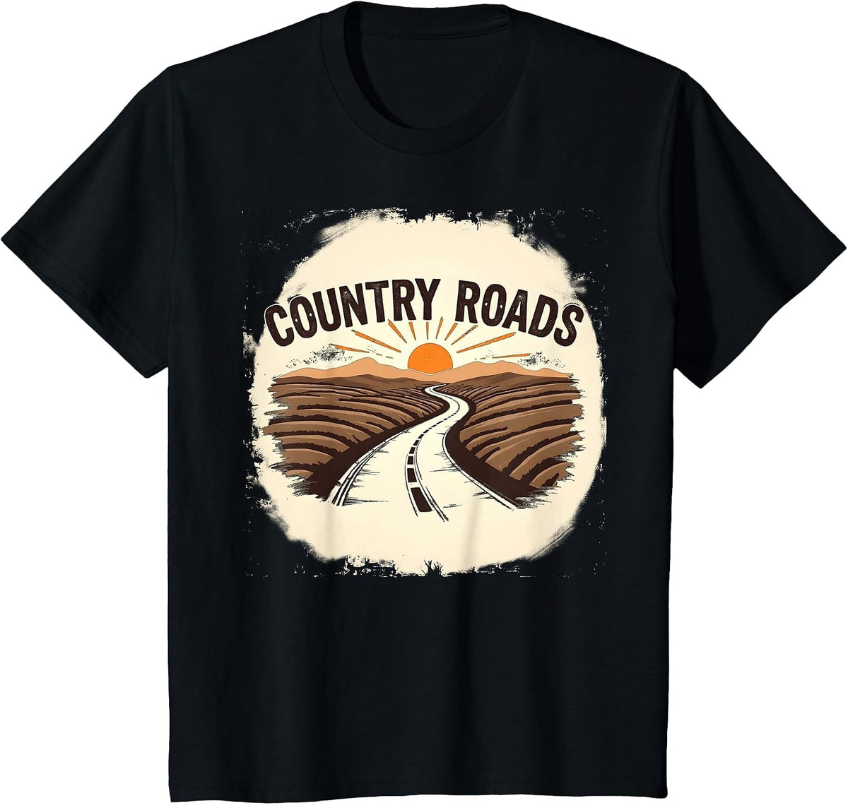 Country Roads Mens Rural Sunset Graphic T-Shirt - Black