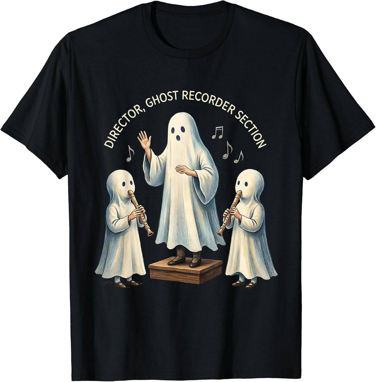Men's Director, Ghost Recorder Section Whimsical Music Teacher T-Shirt - Black