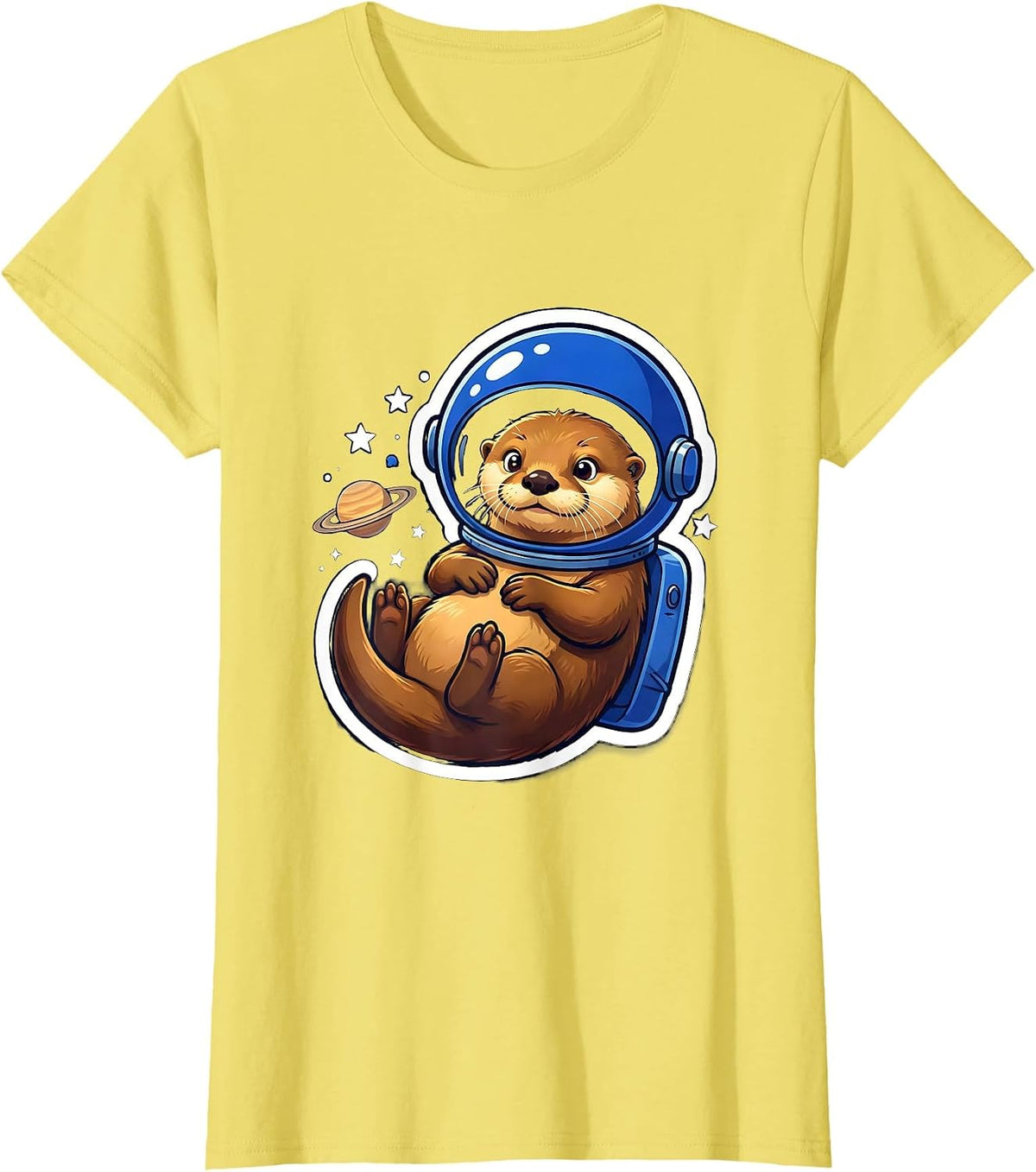 Otter Astronaut Drifting Through Space T-Shirt - Lemon Yellow