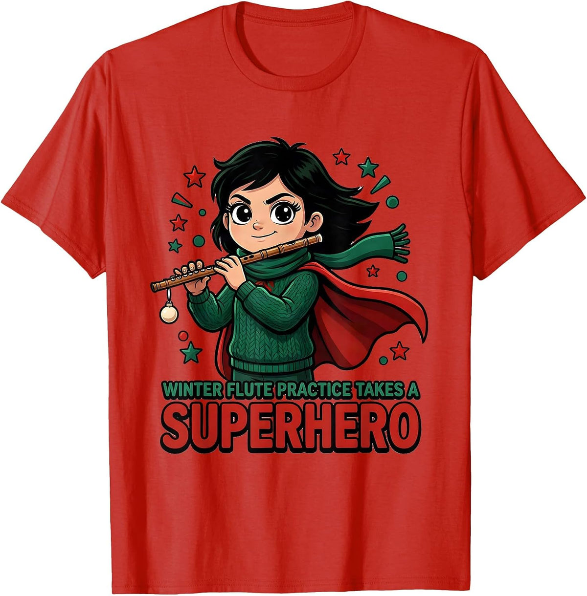 Men's WINTER FLUTE PRACTICE TAKES A SUPERHERO Flute Player T-Shirt - Red