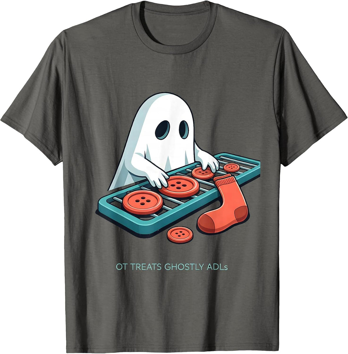 Men's OT Treats Ghostly ADLs Funny Occupational Therapy Halloween T-Shirt - Asphalt Grey