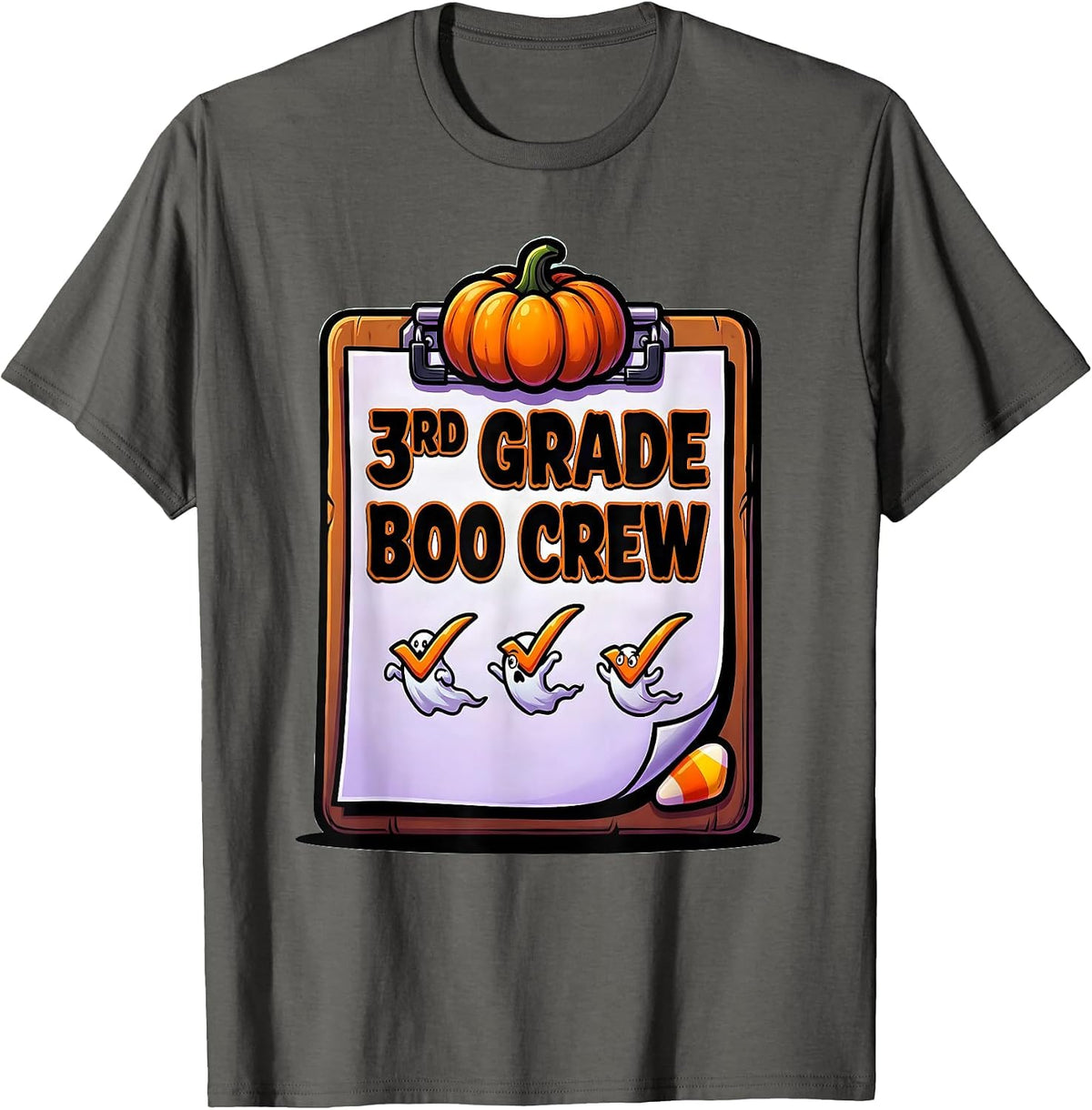Men's 3rd Grade Boo Crew Funny Third Grade Teacher Halloween T-Shirt - Asphalt Grey