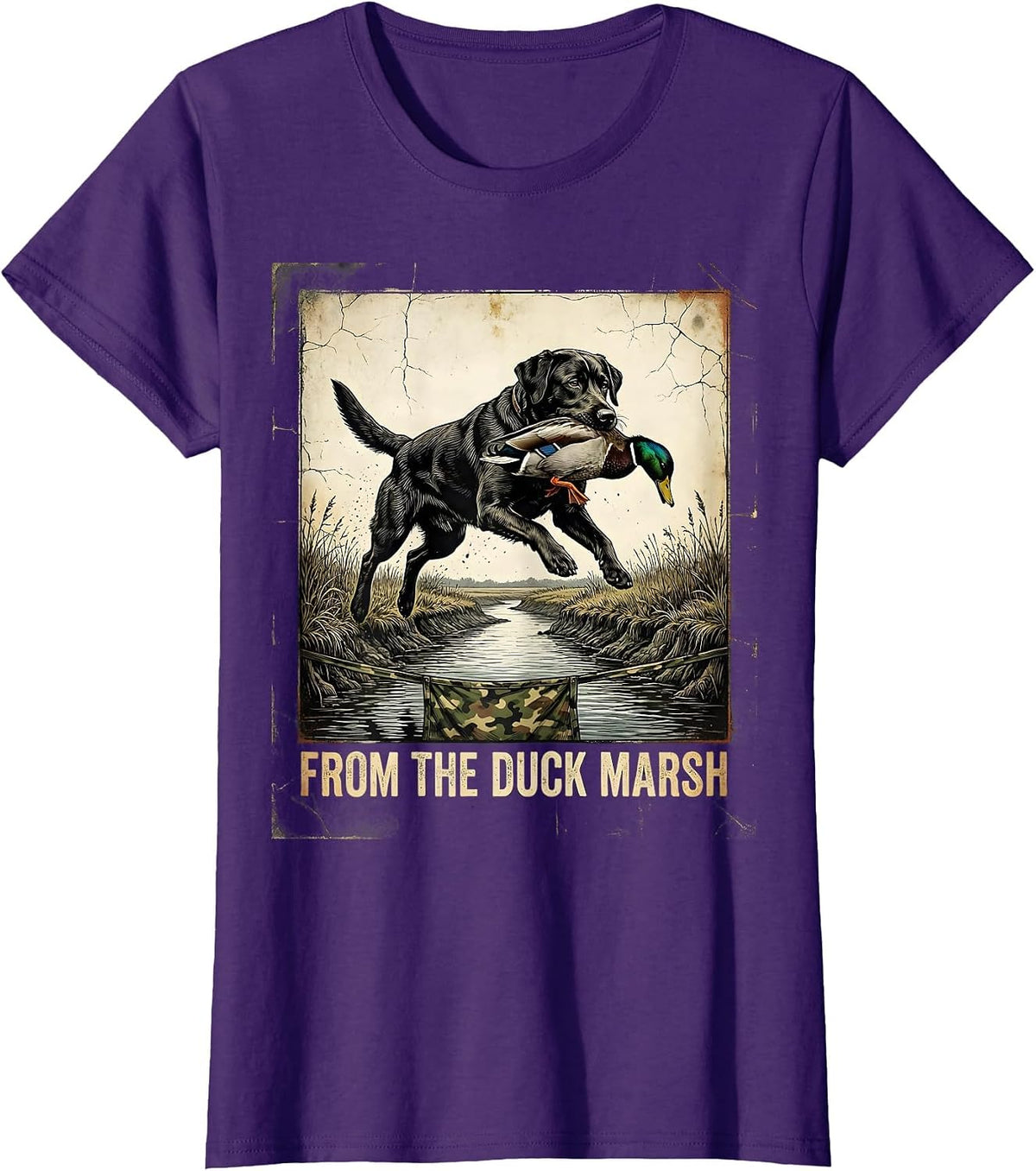 Women's From The Duck Marsh Distressed Labrador Waterfowl Hunting T-Shirt - Purple