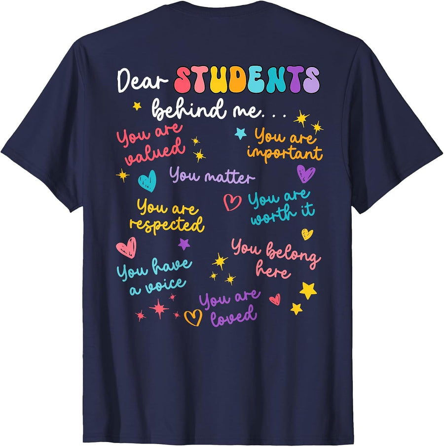 Dear Student Behind Me Teacher Appreciation Back to School T-Shirt - Navy Blue