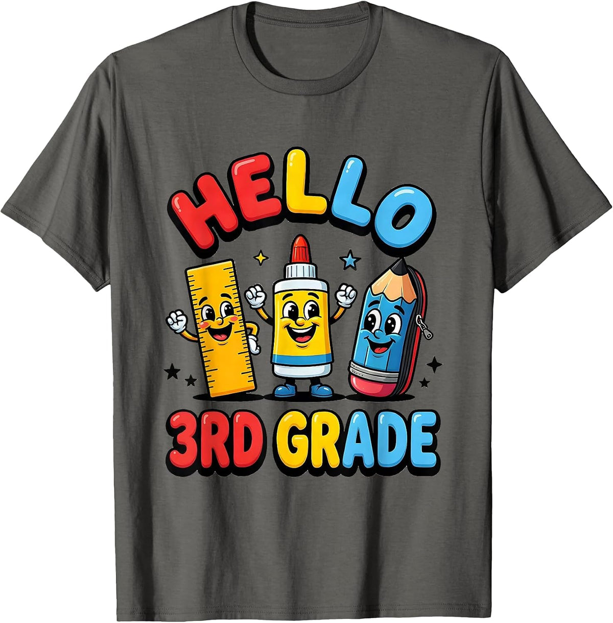 Men's Hello, 3rd Grade Cute School Supplies Teacher Student First T-Shirt - Asphalt Grey
