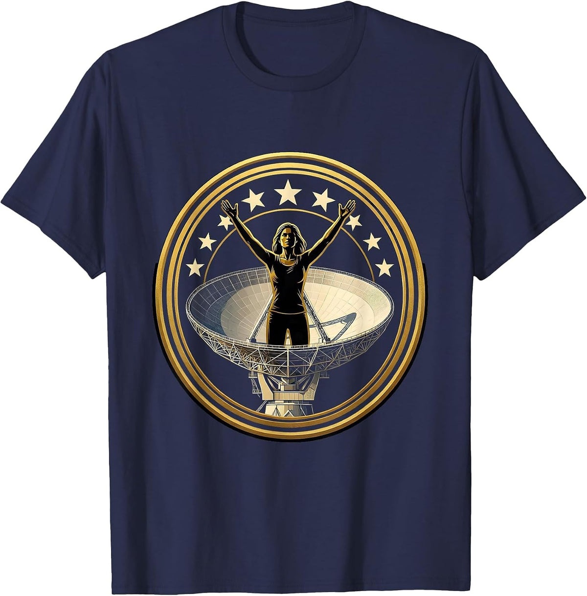 Puerto Rico Arecibo Observatory Night Silhouette T-Shirt - Navy Blue
