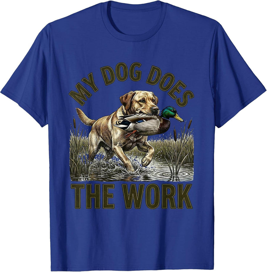 My Dog Does The Work Hunting Dog Waterfowl Youth Outdoor T-Shirt - Royal Blue