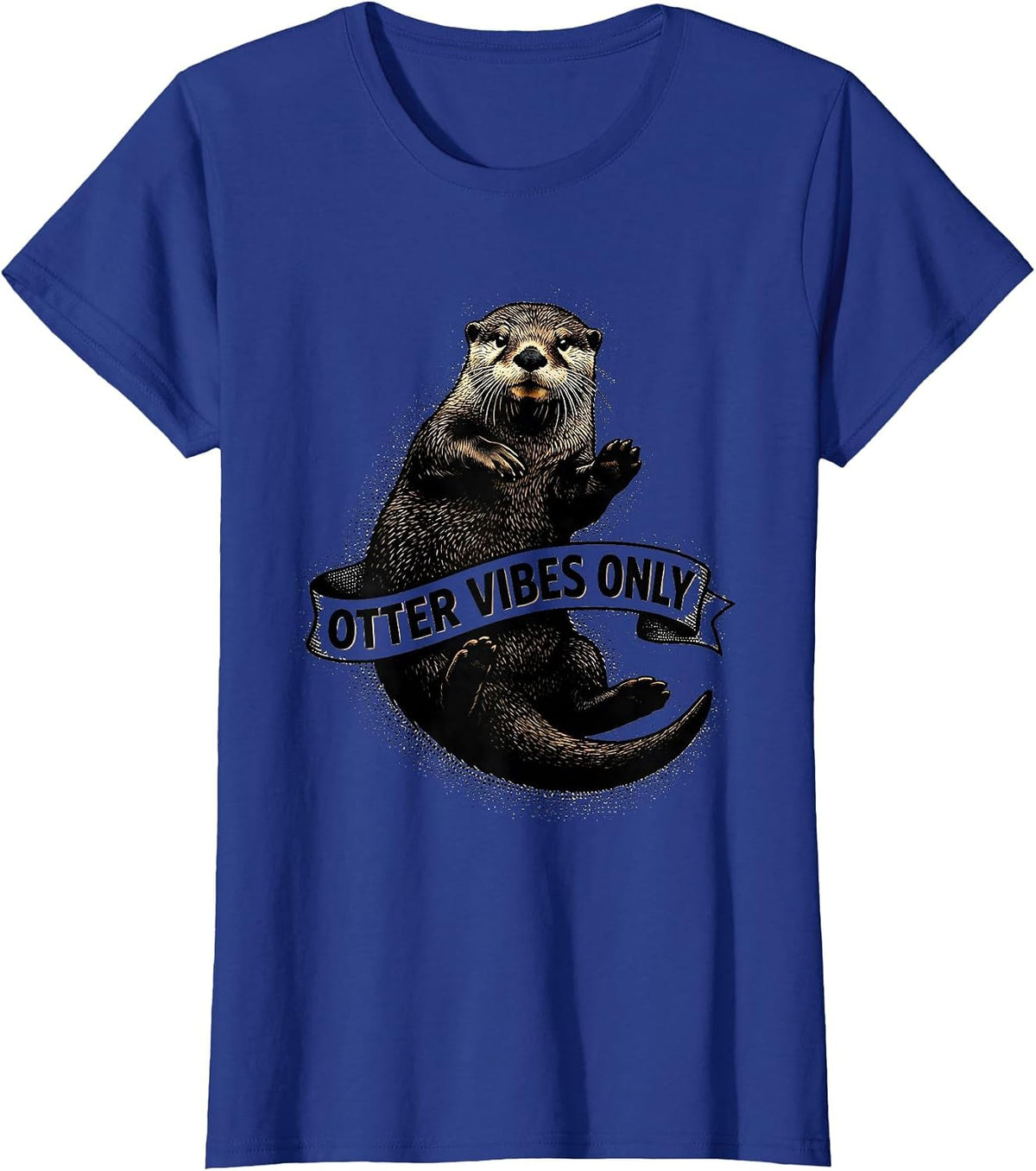Women's Otter Vibes Only Sea Otter Lover Design T-Shirt - Royal Blue