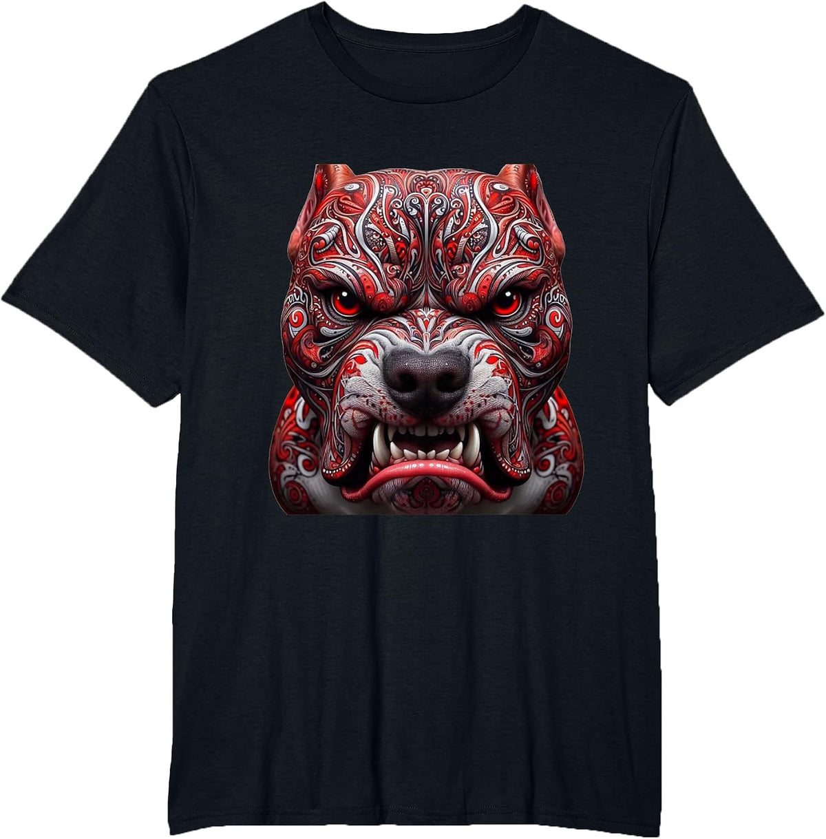 Red Angry Paisley Pitbull T-Shirt - Black